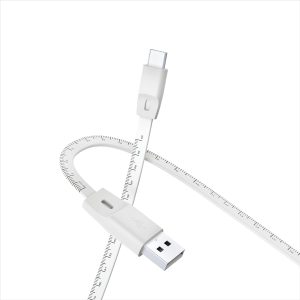 FINGERS FMC-ChargeScale-C03 USB-A to Type-C Mobile Cable (India’s First Cable with Built-in Measuring Scale, Fast Charging Support (20W), Quick Data Transfer, Flat Tangle-free Design) - Classic White