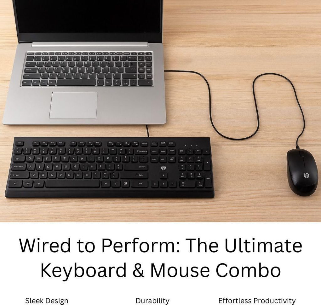 HP 115 Wired Keyboard and Mouse Combo | USB Plug & Play Full-Size Keyboard with Optical Mouse | Standard Multi-Device Keyboard Compatible with Desktop, Laptop, Windows PC | Black