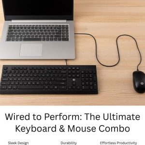 HP 115 Wired Keyboard and Mouse Combo | USB Plug & Play Full-Size Keyboard with Optical Mouse | Standard Multi-Device Keyboard Compatible with Desktop, Laptop, Windows PC | Black