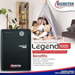 Microtek Legend 1000 Line Interactive UPS 1000VA/600W | Wide Input 140-300V | Buck/Boost AVR | Auto Restart | Generator Compatible | for Desktop, CCTV & Broadcast Studio (Pack of 1)