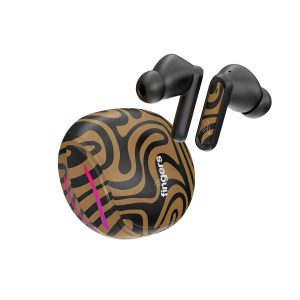 FINGERS Go-Zing M6 TWS Earbuds (30-Hour Playtime, Dual Mic with SNC™ Noise Cancellation, Fast Charging – 10 mins Quick Charge = 70 mins Playtime & Cool Artistic Printed Design) - Caramel Stripes