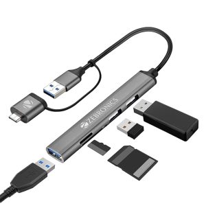 ZEBRONICS TA200UC PRO, Type C Multiport Hub, Aluminum Body, Sleek Design, USB/Type C - USB 3.0 | mSD | SD | 3 x USB