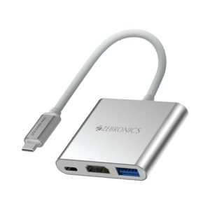 ZEBRONICS TA150 PRO 3 in 1 Type C Multiport Hub with 4K HDMI, USB 3.0, Type C PD - 100 Watts, Aluminium Body, Compatible with MacBook | Samsung DeX | Windows Laptop