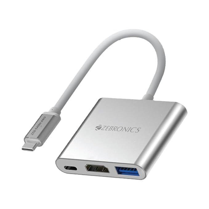 ZEBRONICS TA150 PRO 3 in 1 Type C Multiport Hub with 4K HDMI, USB 3.0, Type C PD - 100 Watts, Aluminium Body, Compatible with MacBook | Samsung DeX | Windows Laptop
