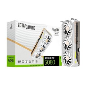 ZOTAC Gaming GeForce RTX 5080 Solid OC Graphics Card - White Edition | 16 GB | DLSS 4 | GDDR7 | 256 bit | IceStorm 3.0 Advanced Cooling | Triple Fan | Spectra 2.0 ARGB Lighting | ZT-B50800Q-10P
