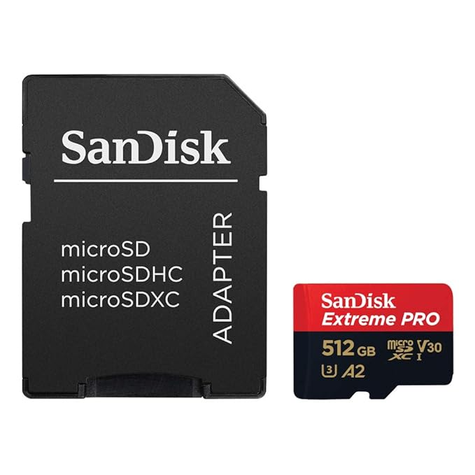 SanDisk Extreme Pro 512GB microSDXC UHS-I, V30, 200MB/s Read, 140MB/s Write, Memory Card for 4K Video on Smartphones, Action Cams and Drones.