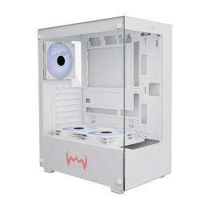 daWg X' Series 430 Mid-Tower Gaming Cabinet/Case, Pre-Installed 3 Center Glow ARGB Fans, Support AIO Upto 240mm, ATX, mATX, Mini ITX, Wraparound Tempered Glass, Dust Filters, USB 3.0 (White)