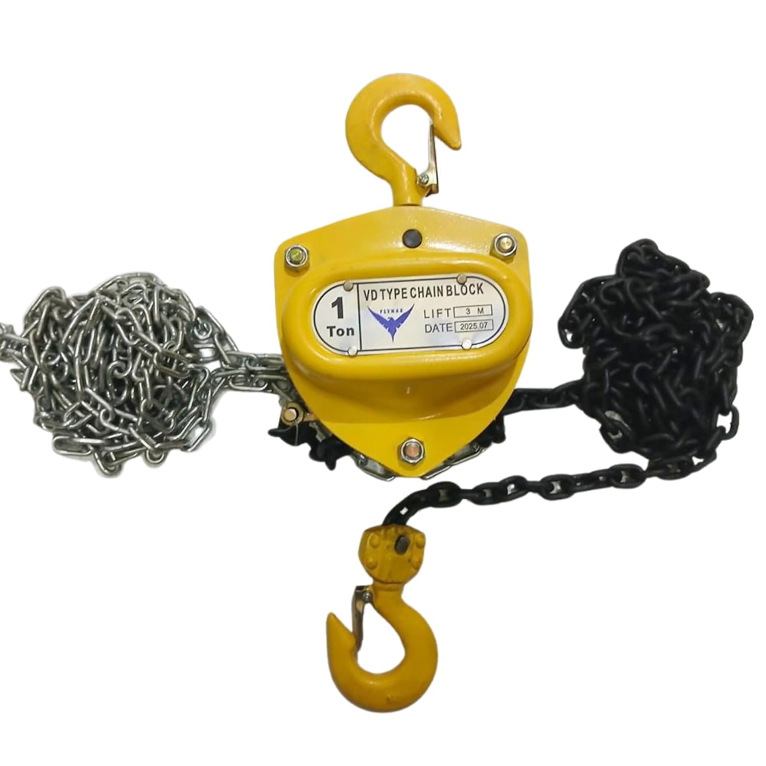 HYCO LABEL FLYAMX VD HEAVY DUTY Type Hand Chain Pulley Block, Heavy Duty Hoist, 3 Meter Lift, Yellow Steel Construction for Transport, Warehouse, Workshop, Garages (1 TON)