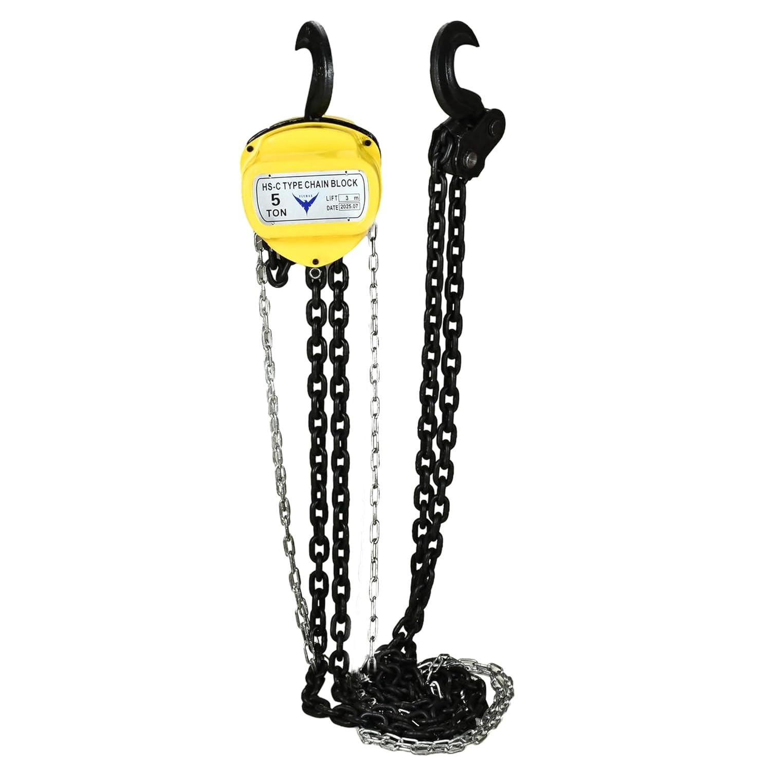 HYCO LABEL FLYAMX HS-C TYPE Hand Chain Pulley Block, Heavy Duty Manual Hoist with 3 Meter Lifting Capacity, Yellow Steel Construction for Transport, Warehouse, Workshop, Garages (5 TON)