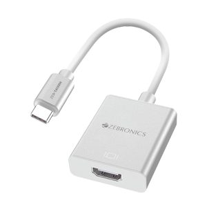 ZEBRONICS TA150H Type C to HDMI Converter, HDMI 4K, 15cm Cable, Compatible with MacBook | Samsung DeX | Windows Laptop, Elegant Matte Aluminium Design, White