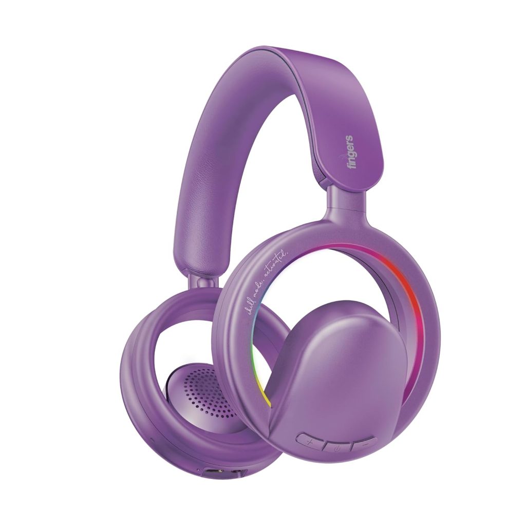 FINGERS ChillRay Open-Ear Wireless Headphones (360° Reality Audio, LED Halo Light Effects, 20 Hrs Playback, Flexible Foldable Design, Dual Mic (Built-in + Detachable) & BT v6.0 + AUX) – Dreamy Lilac