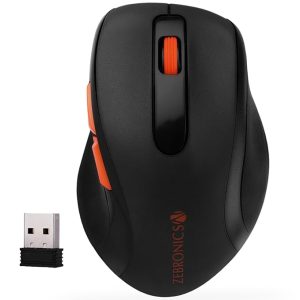 Zebronics Curve Wireless Mouse, High Precision with 800/1200/1600 DPI, 6 Buttons, USB Nano Receiver, Power Saving Mode, Comfortable and Versatile