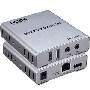 60M USB KVM HDMI Extender, with 1080P R/L Audio by CAT5E Cat6 RJ45 Ethernet Cable Transmitter Receiver Audio Video Converter PC Laptop to TV Monitor(PACK OF1)