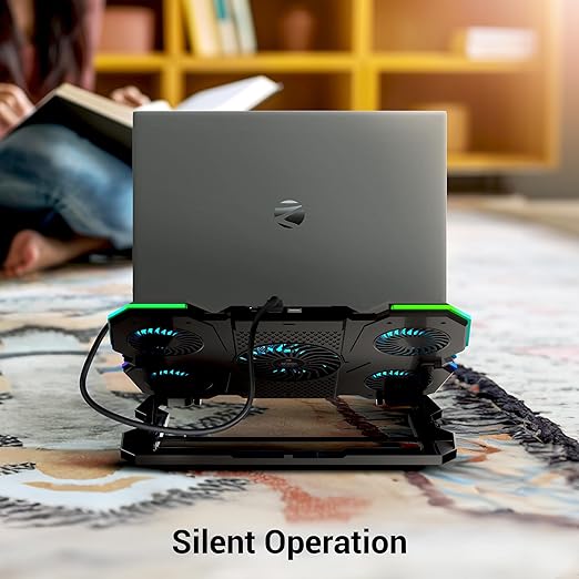ZEBRONICS NC8000 Laptop Cooling Pad, Upto 17 inch, 5 Fans, 5 Level Adjustable, Speed Control, 10 RGB Modes, USB Port, Mobile Holder