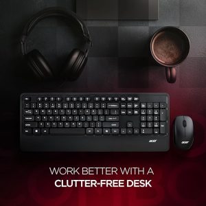 Acer PalmEase Wireless Keyboard & Mouse Combo with Palm Rest | 2.4GHz, 1600 DPI, Co-Pilot Key, Rupee ₹ Symbol | 10m Range, 10M Keystroke Life, Power Saving Mode | Windows & Mac Compatible – Black