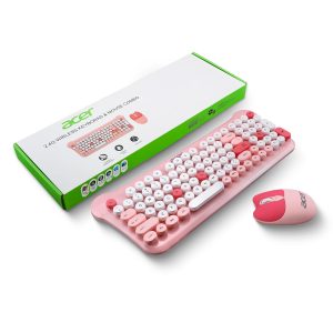 Acer CUTEO 2.4GHz Wireless Keyboard & Mouse Combo I Retro Style Round Keys I 98 Keys Integrated Multimedia Keys I 1200 DPI, High Precision