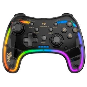 Zebronics MAX FURY Transparent RGB LED Illuminated Wired Gamepad for Windows PC, Android, with Dual analog sticks, Quad front triggers, Dual motors force, Haptic Feedback