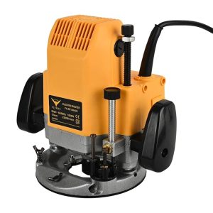 HYCO LABEL FLYMAX FX-RT MAKO 1600W Electric Router, 12mm Wood Trimmer with 23000rpm, Yellow Palm Router Power Tool, Woodworking Tool Set with Aluminum Guide Fence