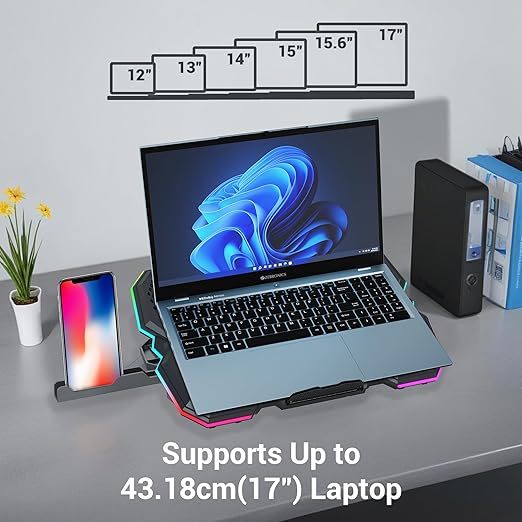 ZEBRONICS NC8000 Laptop Cooling Pad, Upto 17 inch, 5 Fans, 5 Level Adjustable, Speed Control, 10 RGB Modes, USB Port, Mobile Holder