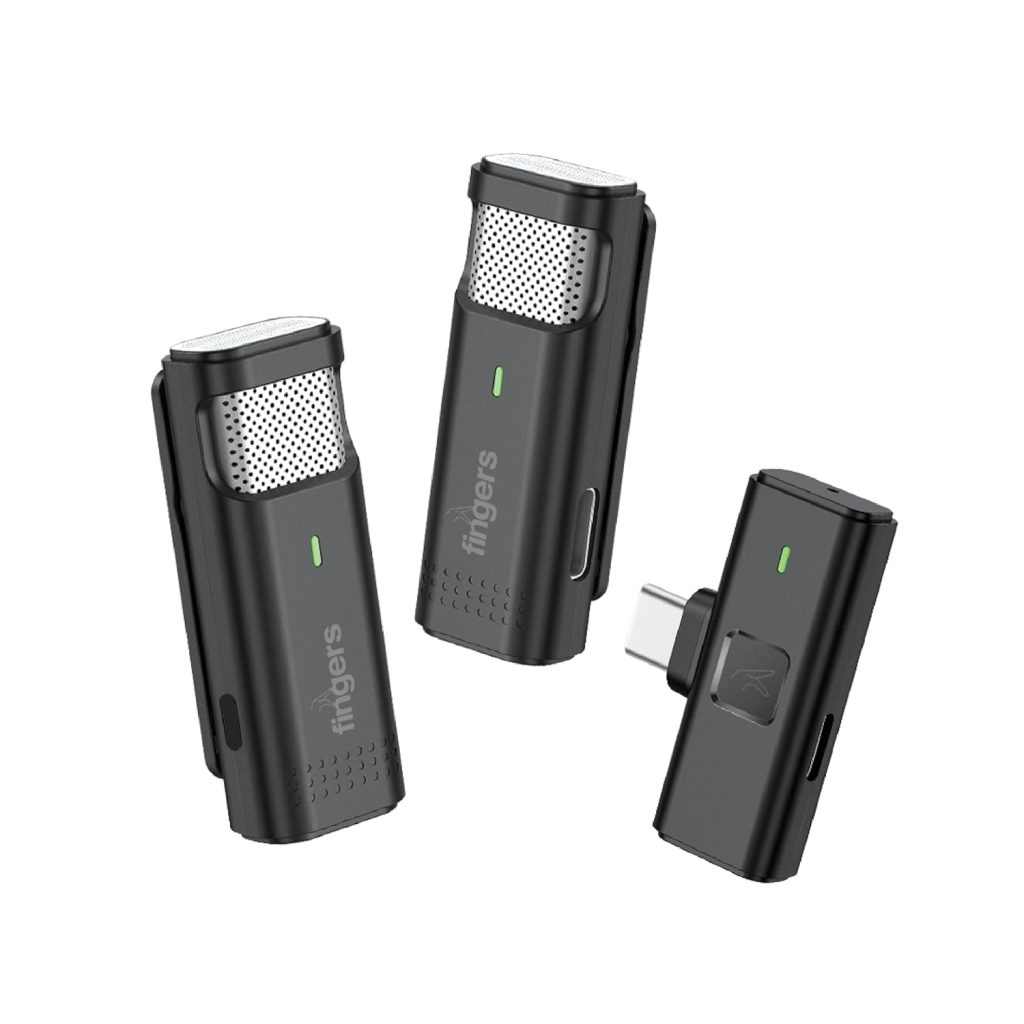 FINGERS PhoneMic-TypeC (2Mic) Dual Wireless Lavalier Microphone for Mobile Recording & Streaming (2.4 GHz, Intelligent Noise Reduction, Ear Monitoring, Compatible with Type-C Devices)