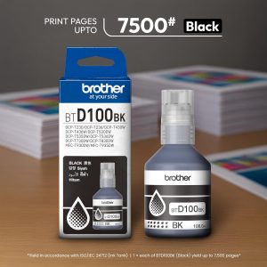 Brother BTD100BK High Yield Black Ink Bottle, 7500 Page Yield Compatible for Brother DCP-T236, DCP-T230, DCP-T436W, DCP-T430W, DCP-T535DW, DCP-T530DW, DCP-T730DW, DCP-T830DW, MFC-T930DW