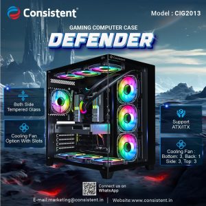 Consistent Defender Gaming Cabinet 2013 | Support: Micro ATX/Mini-ITX | Front Port : USB2.0 * 2+USB3.0 * 1+HD Audio| Both Side Tempered Glass