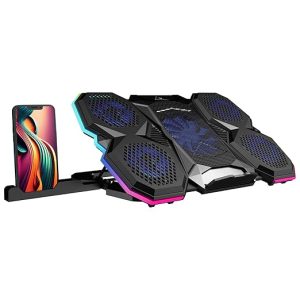 ZEBRONICS NC8000 Laptop Cooling Pad, Upto 17 inch, 5 Fans, 5 Level Adjustable, Speed Control, 10 RGB Modes, USB Port, Mobile Holder
