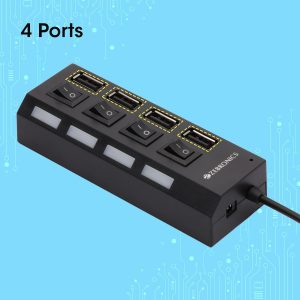 ZEBRONICS 150Hb 4 Port USB Hub with Dedicated On/Off Switch, Led Indicators, 45Cm Cable Length, Optional Power Input Port, Multi Device and Plug Play Usage