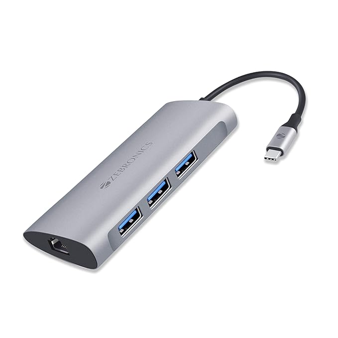 ZEBRONICS 6 in 1 USB Type C Multiport Adapter Zeb TA1000UCL with USB, SD, Micro SD, RJ45 Slots