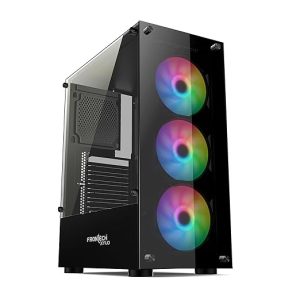 FRONTECH Xylo Gaming Computer Cabinet with HD Audio | ATX Compatible with Tampered Glass Side Panel and Bottom SMPS Dock | 3x120 mm RGB Fan with Dust Filter, USB 3.0, 2xUSB 1.1 (FT4285, Black)