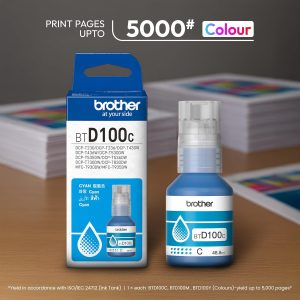 Brother BTD100C High Yield Cyan Ink Bottle, 5000 Page Yield Compatible for Brother DCP-T236, DCP-T230, DCP-T436W, DCP-T430W, DCP-T535DW, DCP-T530DW, DCP-T730DW, DCP-T830DW, MFC-T930DW