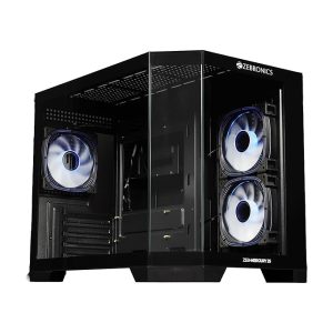 Zebronics Cube Gaming PC Cabinet, mATX/ITX Support, 360mm Radiator Support, Mention 3 x 120mm ARGB Fans, 2 x Reverse Blade, Panoramic 3 Piece Temper Glass, Dual Chamber, Bottom Mount PSU (Mercury 25)