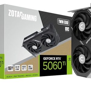 ZOTAC Gaming Geforce RTX 5060 Ti Twin Edge OC Graphics Card - Black | 16 GB | DLSS 4 | GDDR7 | 128 Bit | Icestorm 2.0 Advanced Cooling | Dual Fan | SFF Ready | ZT-B50620H-10M