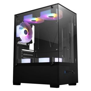 ZEBRONICS ICEBERG Premium Gaming Chassis with support for mATX | Mini ITX, Wraparound Tempered Glass, 120mm Multicolor LED Ring Fans, Top Magnetic Dust Filter, 5 Fans Included (Black)