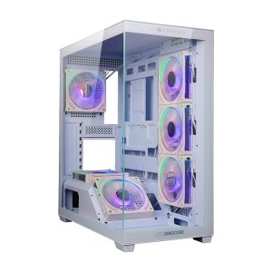 Zebronics Premium Gaming Case, Mid-Tower, EATX, ATX, Upto 360mm AIO Support, 6 ARGB Fans with 2 Reverse Blade Fans, Type-C, USB 3.0, Vertical GPU, Magnetic Dust Filter (Xenocore, White)