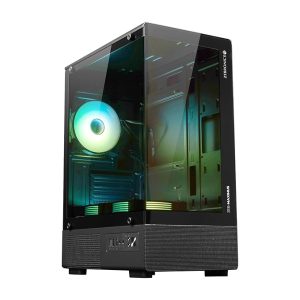 Zebronics Gaming PC Cabinet, mATX/Mini-ITX Compatibility, AIO Cooler Support, 120mm ARGB Fans, Tempered Glass Design, Optimized Airflow, Magnetic Dust Filter, Bottom PSU, USB 3.0 (Maximus, Black)