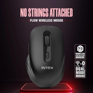 Intex Flow 2.4GHz Wireless Mouse | Upto 1600 DPI Resolustion | 6 Buttons | 10 Million Button & Smooth Scrolling | Silent Clicks & Auto Slip Mode | 10M Working Range | Nano Reciver (Black)
