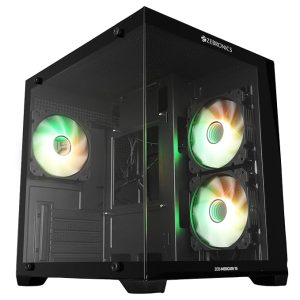 Zebronics Cube Gaming PC Cabinet, 240mm Radiator Support, mATX/ITX Compatibility, 270° Tempered Glass, Magnetic Dust Filter, Bottom PSU Mount, Clean Dual Chamber Layout (Mercury 15, Black)