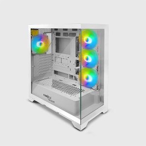 Frontech Valour ATX Mid Tower Gaming Computer Cabinet | Tempered Glass Panels | 4 ARGB Fans | USB 3.0 & Type-C | White Gaming PC Cabinet(FT-4387)