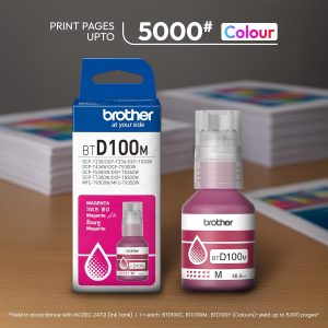 Brother BTD100M High Yield Magenta Ink Bottle, 5000 Page Yield Compatible for Brother DCP-T236, DCP-T230, DCP-T436W, DCP-T430W, DCP-T535DW, DCP-T530DW, DCP-T730DW, DCP-T830DW, MFC-T930DW