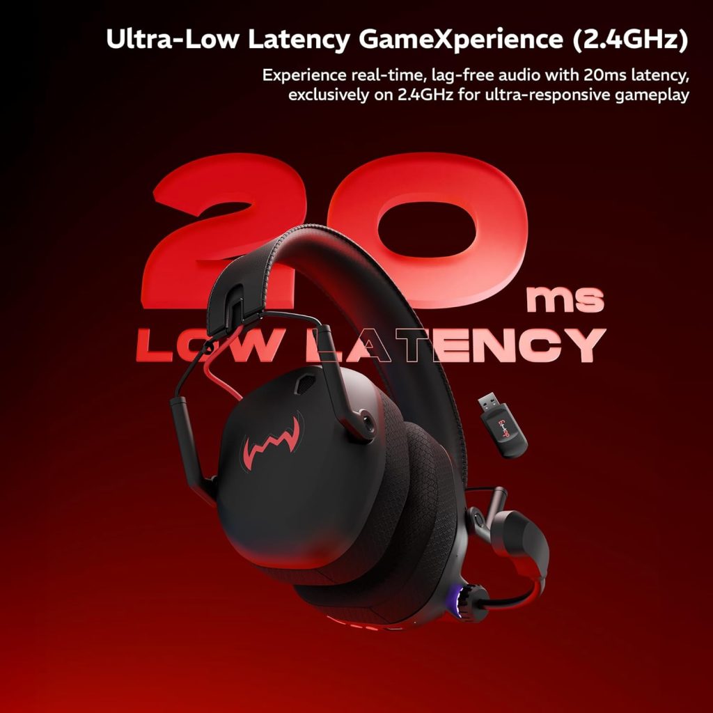 daWg Headbug G60 Lightweight Wireless Gaming Over Ear Headphones,20Ms Ultra Low Latency(2.4Ghz),Bluetooth V5.4,40Mm Neodymium Drivers,Crystal Clear Mic,Soft Leatherlite Headband,for PS5,PS4,PC,Mobile