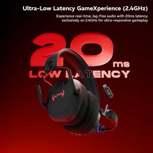 daWg Headbug G60 Lightweight Wireless Gaming Over Ear Headphones,20Ms Ultra Low Latency(2.4Ghz),Bluetooth V5.4,40Mm Neodymium Drivers,Crystal Clear Mic,Soft Leatherlite Headband,for PS5,PS4,PC,Mobile