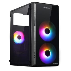 Zebronics Gaming PC Cabinet, mATX/ITX Support, Multi-Colour Glow Fans, Acrylic Side Panel, Smoked Front Design, Top Mount PSU (Zium 10)