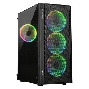 Zebronics Premium Gaming Cabinet, Mid-Tower, mATX, mini-ITX,4 ARGB LED Fans,Upto 360mm Front & 240mm Top AIO, Side Tempered Glass,Front Mesh Design, USB 3.0, 2X USB Port(Zyro, Black)