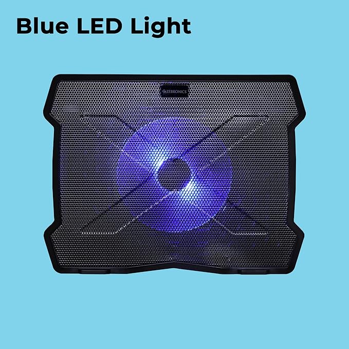 Zebronics NC2100 Laptop Cooling Stand with 125mm Fan, Silent Operation, LED Light, Supports up to 15.6 inch Laptops and Retractable Stand