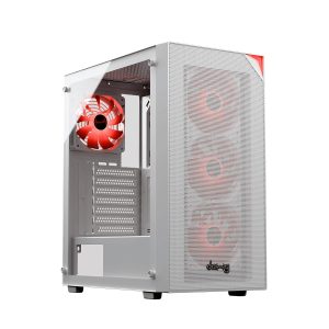 daWg X' Series 440 Mid-Tower Gaming Cabinet/Case, Pre-Installed 4 Center Glow ARGB Fans, Support AIO Upto 360mm, ATX, mATX, Mini ITX, Tempered Glass, Front Mesh Design, Dust Filters, USB 3.0 (White)
