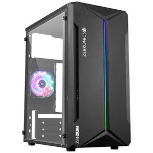 ZEBRONICS ZIUM Mid-Tower Gaming Cabinet, M-ATX/M-ITX, Fins focussed Multicolor Rear Fan, Multi Color LED Strip, Acrylic Glass Side Panel, USB 3.0, USB 2.0