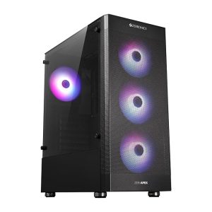 ZEBRONICS APEX Premium Gaming Cabinet/Case, Full-Tower, Supports E-ATX | ATX | mATX | ITX, AIO Upto 360mm, 4 Built-in ARGB Fans, Tempered Glass, USB 3.0, Magnetic Dust Filter