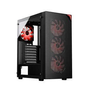 daWg X' Series 440 Mid-Tower Gaming Cabinet/Case, Pre-Installed 4 Center Glow ARGB Fans, Support AIO Upto 360mm, ATX, mATX, Mini ITX, Tempered Glass, Front Mesh Design, Dust Filters, USB 3.0 (Black)