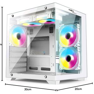 Frontech Nebula Gaming Computer Cabinet | Mid-Tower PC Case | Tempered Glass Front & Side Panel | 5 Pre-Installed RGB Fans | USB 3.0 (FT-4290, White)